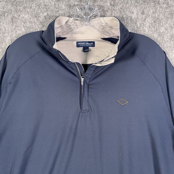 Peter Millar Crown Crafted 1/4 Zip Pullover Mens Large Blue Performance Golf - Picture 1 of 12